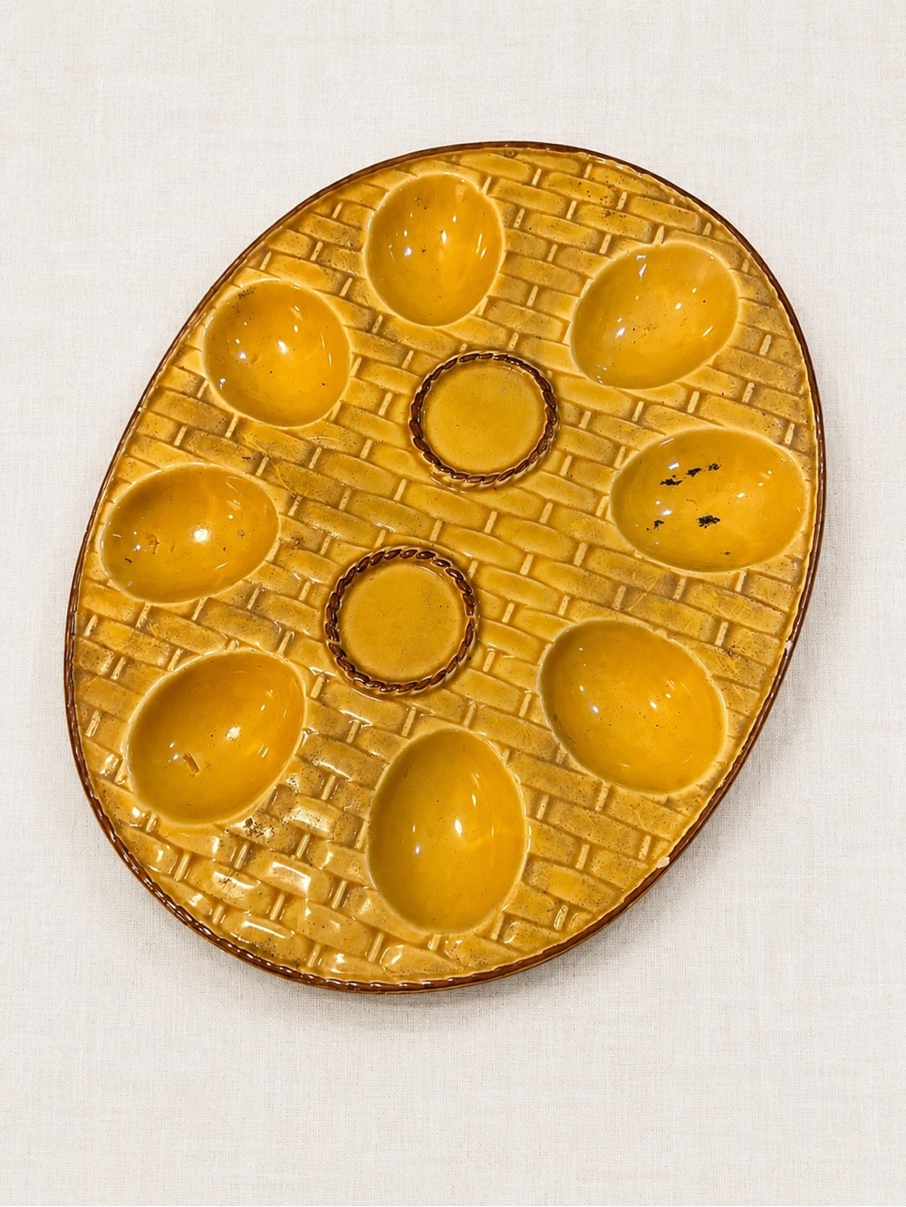 Vintage Japanese Ceramic Deviled Egg Plate with Hand Painted Eggs